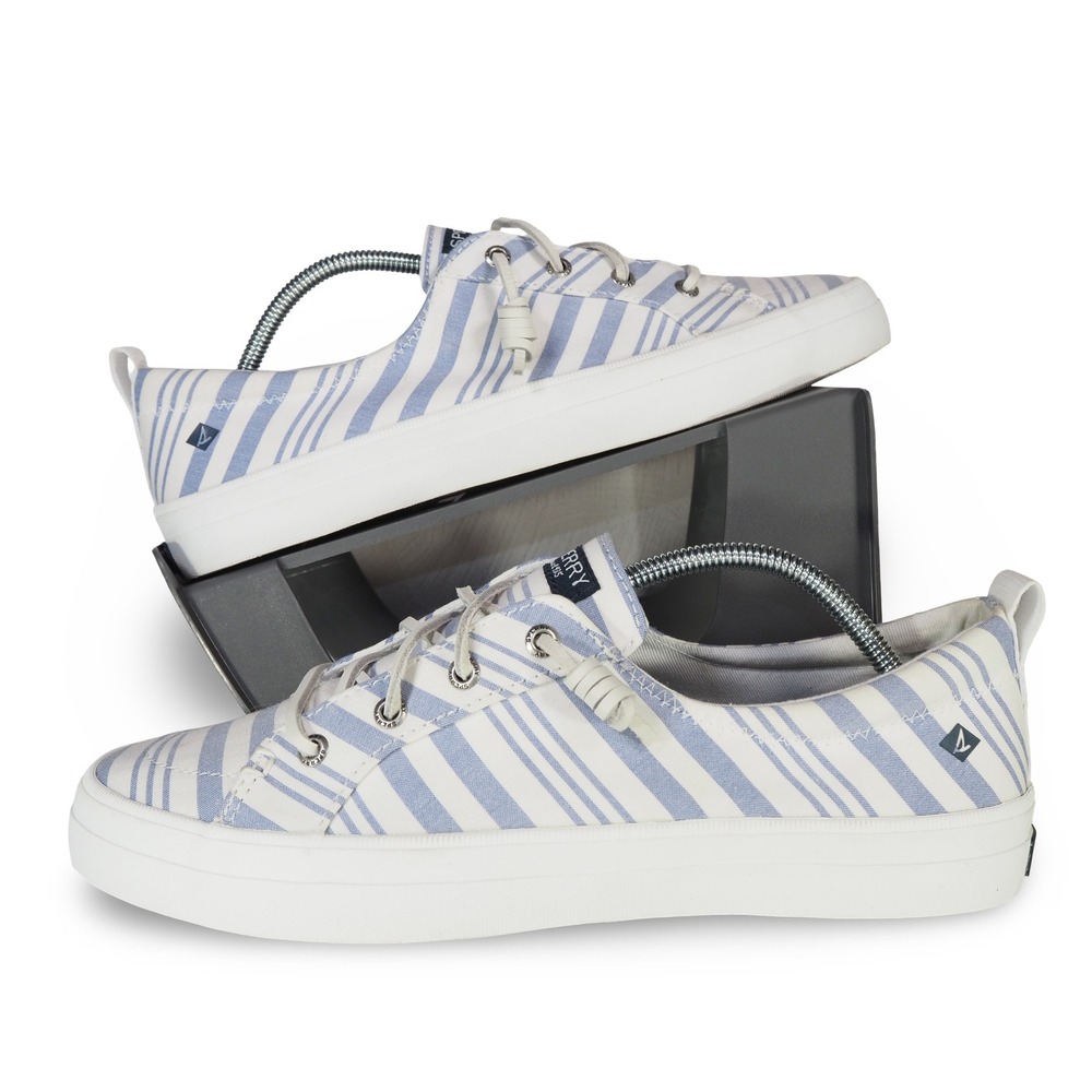 Sperry Crest Vibe Beach Stripe Sneakers Women 9 White Blue STS85237